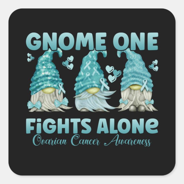 Sticker Carré Sensibilisation au cancer de l'ovaire Gnome du rub (Devant)