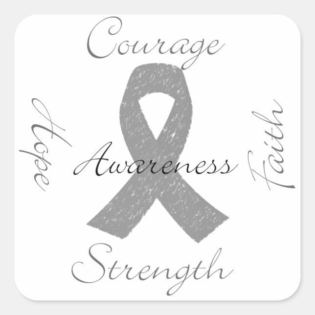 Sticker Carré Sensibilisation au cancer du cerveau du ruban gris (Devant)