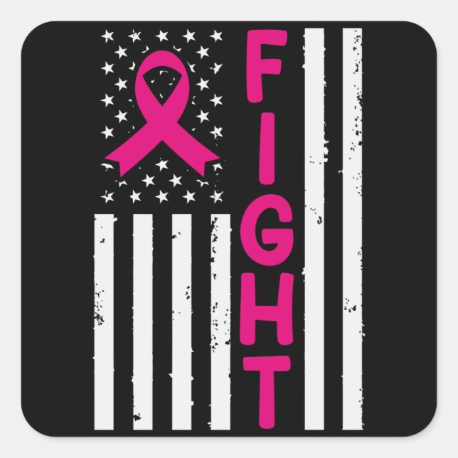 Sticker Carré Sensibilisation au cancer du drapeau américain (Devant)