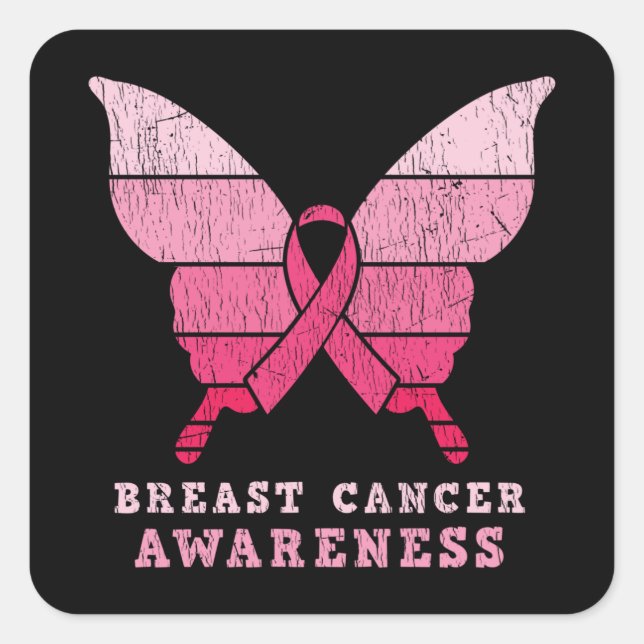 Sticker Carré Sensibilisation au cancer du sein Bouton rose Bout (Devant)