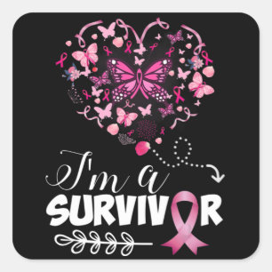 Sticker Carré Sensibilisation au cancer du sein Coeur papillon r