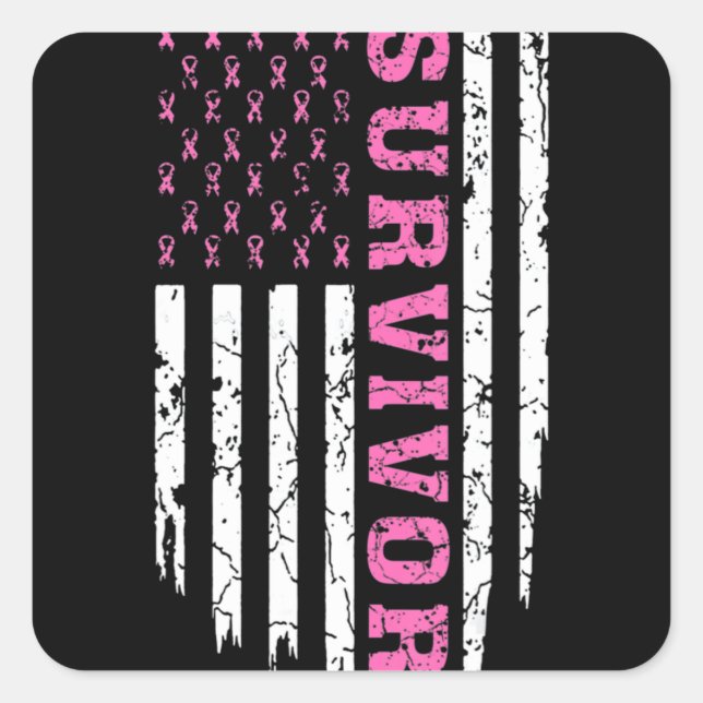 Sticker Carré Sensibilisation au cancer du sein Ruban rose Survi (Devant)