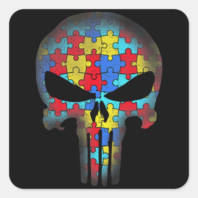 Sticker Carré Sensibilisation sur l'autisme du crâne Tee Maman P (Devant)