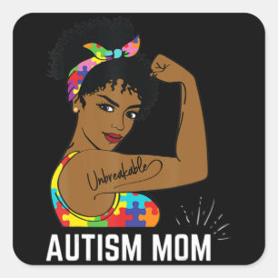 Sticker Carré Sensibilisation sur l'autisme Forte Maman Afro Mèr
