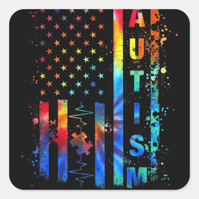 Sticker Carré Sensibilisation sur l'autisme Mois American Flag P (Devant)