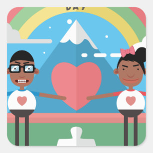 Sticker Carré sensibilisation sur l'autisme noire enfants
