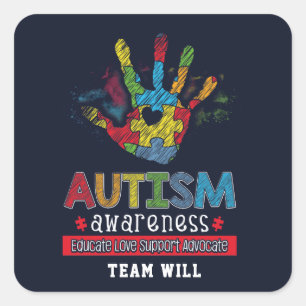 Sticker Carré Sensibilisation sur l'autisme personnalisée Sensib