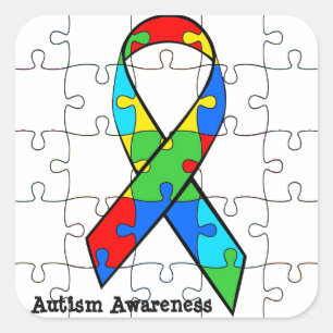 Sticker Carré Sensibilisation sur l'autisme Ruban Puzzle Pièces