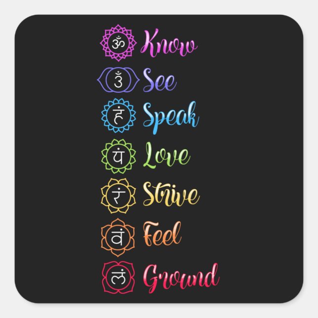 Sticker Carré Sept Chakra Om Yoga (Devant)