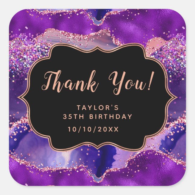 Sticker Carré Séquins rose pourpre foncé Agate Anniversaire Merc (Devant)