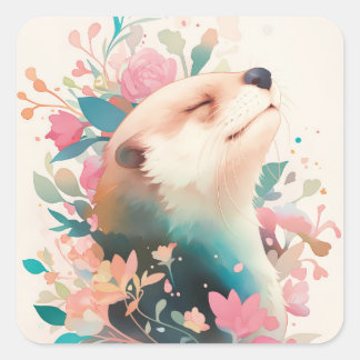 Sticker Carré Serene Watercolor Otter Portrait