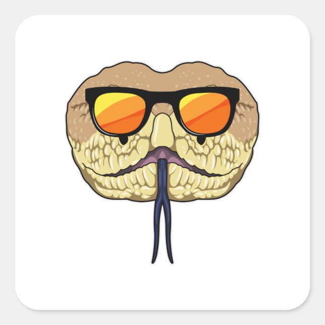 Sticker Carré Serpent avec lunettes de soleil (Devant)