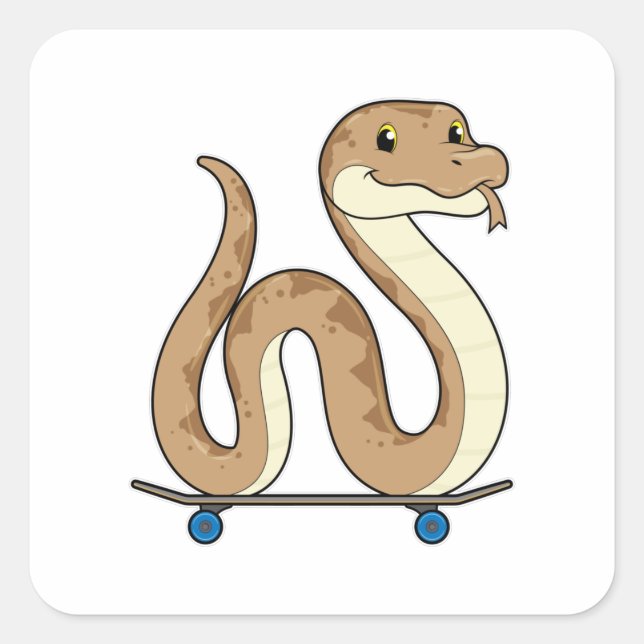 Sticker Carré Serpent comme patineur avec skateboard (Devant)