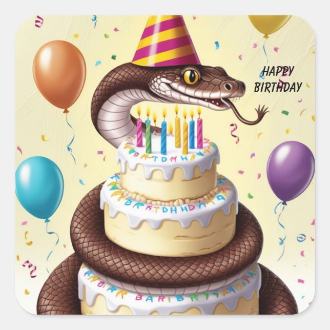 Sticker Carré Serpent Construire l'anniversaire du gâteau (Devant)