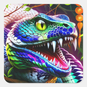 Sticker Carré Serpent de Cobra aux écailles turquoise et bleue v