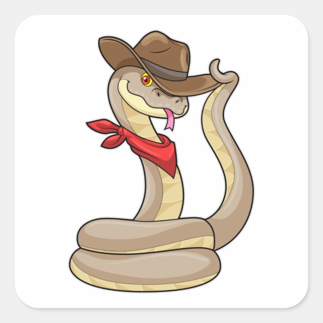 Sticker Carré Serpent en cowboy avec Écharpe (Devant)