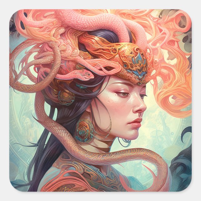 Sticker Carré Serpent Hair Lady Imaginaire Art (Devant)