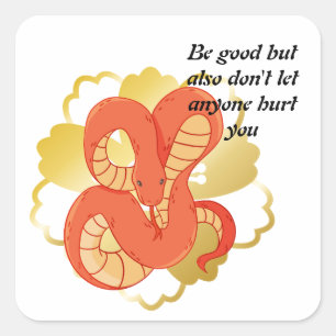 Sticker Carré Serpent rouge sur une fleur d'or" Unique et luxu