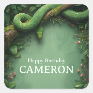 Sticker Carré Serpent Vert de la Forêt Tropicale Nom Personnalis