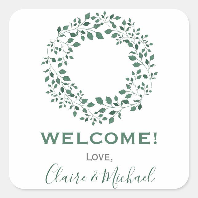 Sticker Carré Serre de verdure rustique | Bienvenue Mariage (Devant)