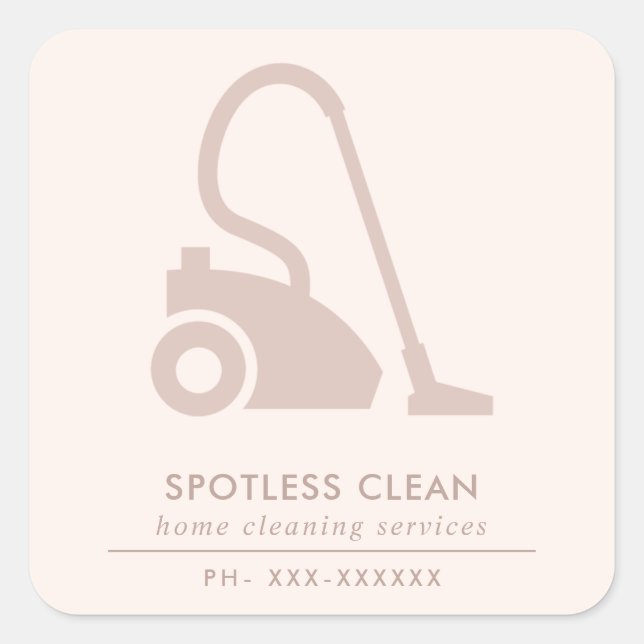 STICKER CARRÉ SERVICE DE NETTOYAGE EN VACUM SIMPLE ROSE BLANC (Devant)