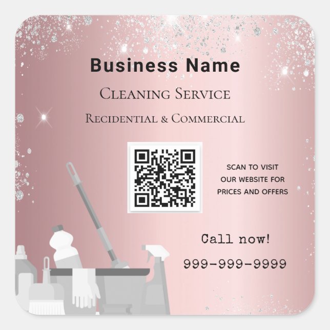 Sticker Carré Service de nettoyage noir rose argent parties scin (Devant)