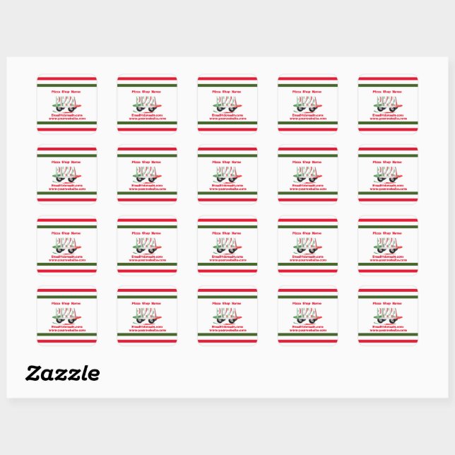 Sticker Carré Service de pizza, vert rouge, personnalisé (Feuille)