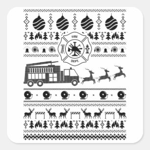 Sticker Carré Service d'incendie Noël laid   Cadeaux de pompiers