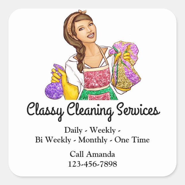 Sticker Carré Services de nettoyage classique Maid Maid Maile Ma (Devant)