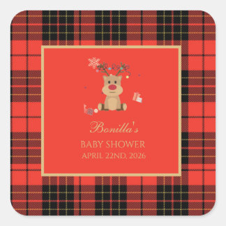 Sticker Carré Serviettes de Baby Shower Vintage Rouge Foncé