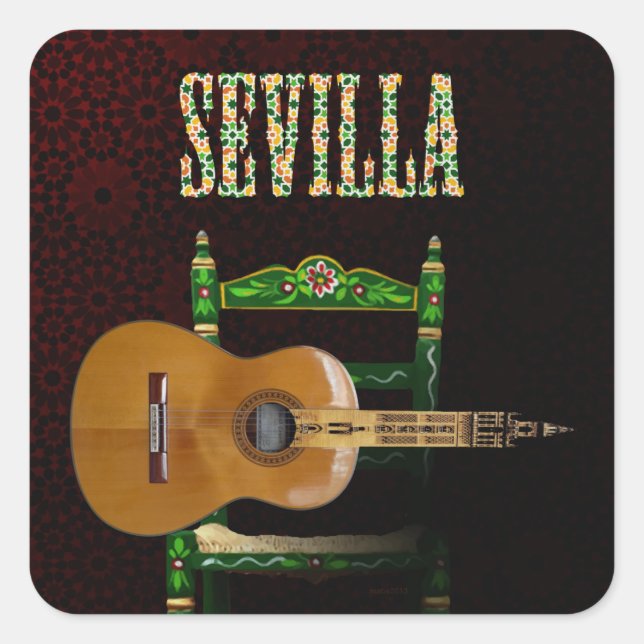 Sticker Carré SÉVILLE. Guitare flamande avec Girouette de (Devant)
