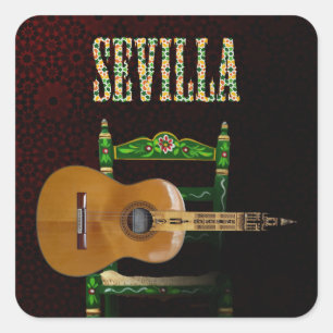 Sticker Carré SÉVILLE. Guitare flamande avec Girouette de