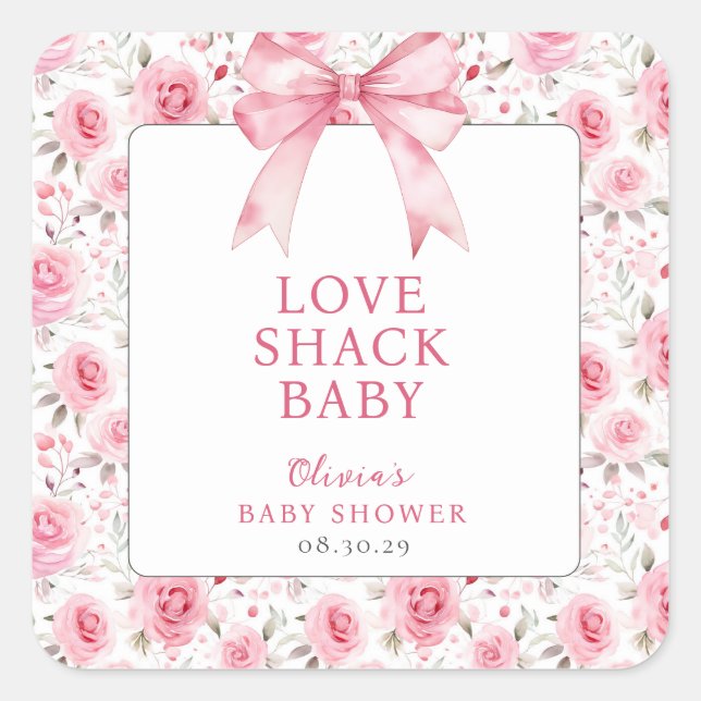 Sticker Carré Shabby Chic Coquette Pink Love Shack Baby shower (Devant)