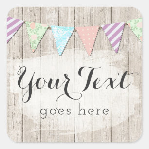 Sticker Carré Shabby Chic Country Bunting sur bois peint rustiqu