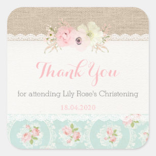Sticker Carré Shabby Chic Rose & Mint