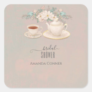 Sticker Carré Shabby chic Tea Party Fête des mariées