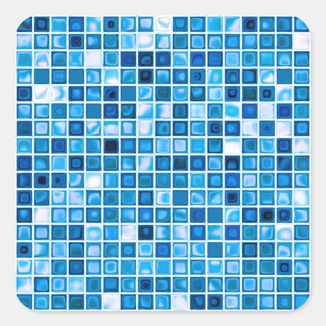 Sticker Carré Shades of Blue 'Watery' Mosaic Tiles Pattern (Devant)