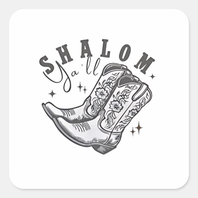 Sticker Carré Shalom Y'all Cowboy juif Hanoukka Ouest (Devant)