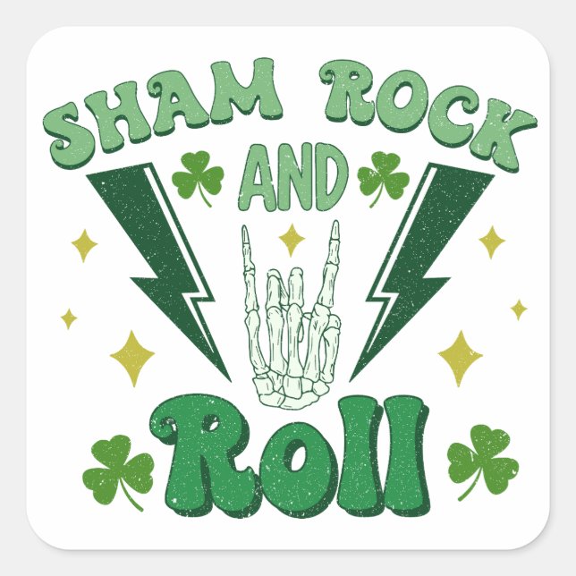 Sticker Carré Shamrock Et Roll St Patrick's Day (Devant)