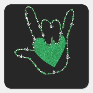 Sticker Carré Shamrock I Love You Hands Sign Language ASL