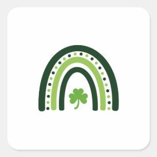 Sticker Carré Shamrock vert Boho Arc en ciel St. Patrick's Day T