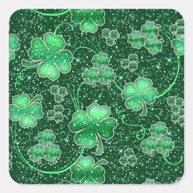 Sticker Carré Shamrocks scintillants et torsades ID289 (Devant)