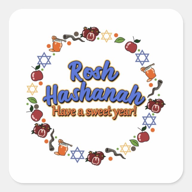 Sticker Carré Shana Tova Rosh Hashanah Jour de l'An juif (Devant)