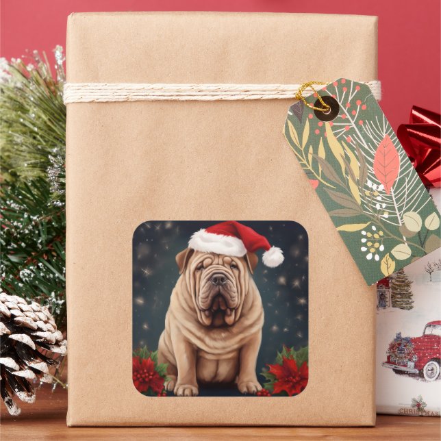 Sticker Carré Shar Pei Chien dans Noël de neige (vacances)