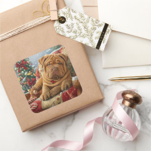Sticker Carré Shar Pei Chien Festif de Noël