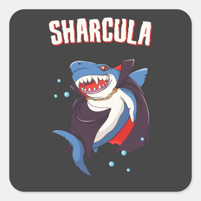 Sticker Carré Sharcula Funny Dracula Shark Vampire Halloween T-S (Devant)