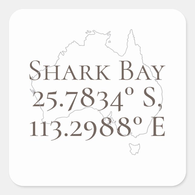 Sticker Carré Shark Bay Australie Latitude & Longitude (Devant)