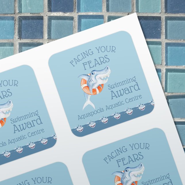 Sticker Carré Shark face à vos peurs débutants nage prix (Créateur téléchargé)