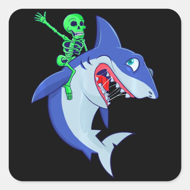 Sticker Carré Shark Halloween Skeleton équitation Requins Amour  (Devant)