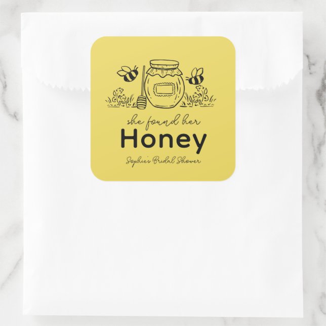 Sticker Carré She found her Honey Hand-drawn Bridal Shower (Sac)